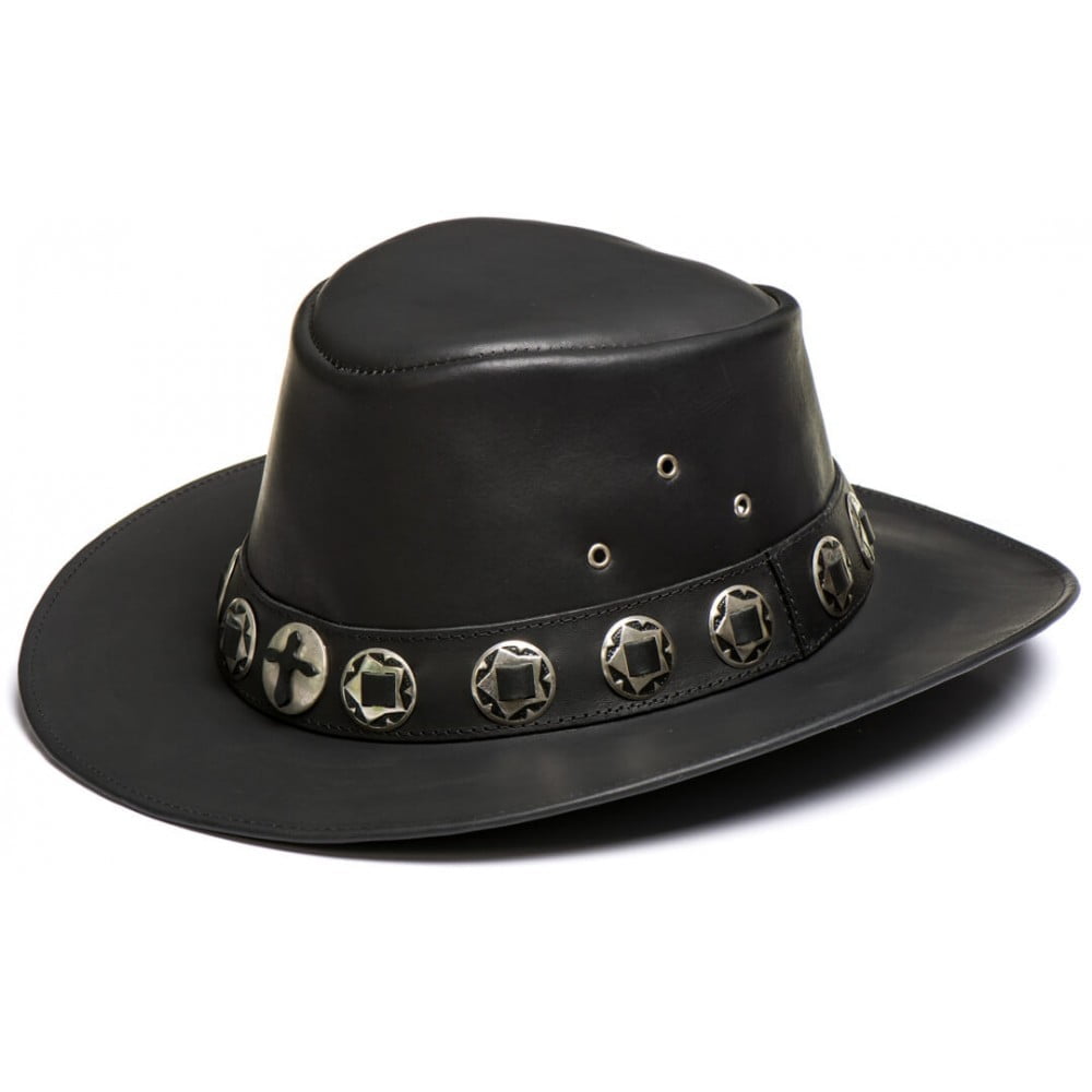 Chapéu Country Rock Preto Aba Reta  medalha 