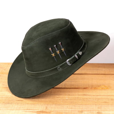 Chapéu Cowboy 3 Cravos em Couro – Semi-curva Verde Musgo | L Jacó 