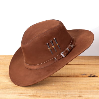 Chapéu Cowboy 3 Cravos em Couro – Semi-curva Marrom | L Jacó  -