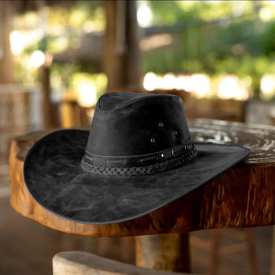 Chapéu Em Couro Modelo Aba Larga Tabaco L Jacó Au-391