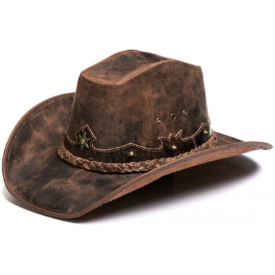 Chapéu Country Premium em Couro Fossil Envelhecido 