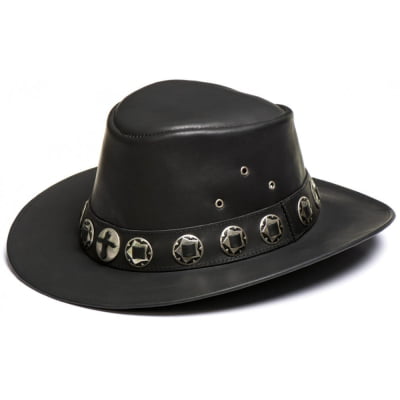 Chapéu Country Rock Preto Aba Reta  medalha 