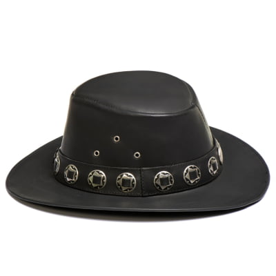 Chapéu Country Rock Preto Aba Reta  medalha 