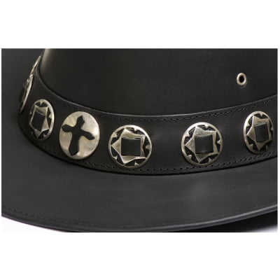 Chapéu Country Rock Preto Aba Reta  medalha 