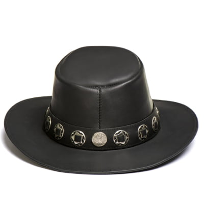 Chapéu Country Rock Preto Aba Reta  medalha 