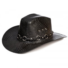 Chapéu Rock Americano Marrom Fossil e Preto Verniz
